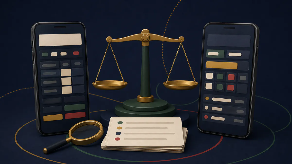 Two mobile betting interfaces compared with balanced scales and research notes