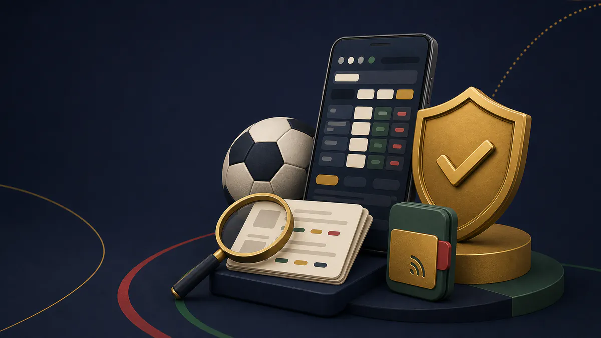 Football, mobile betting interface, verification shield and research notes