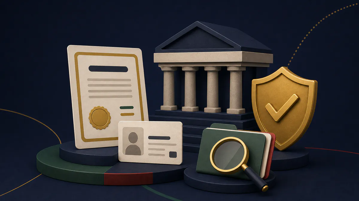 Ghana-inspired legal documents, scales and verification shield