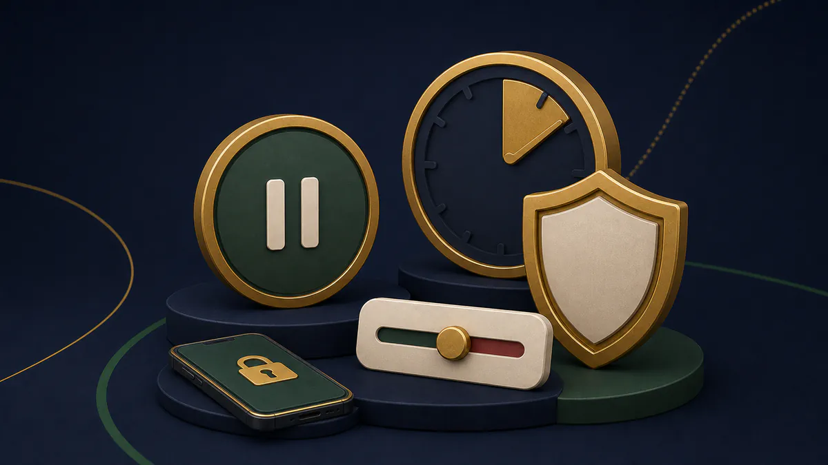 Protective controls, time limit and pause symbols for responsible gambling